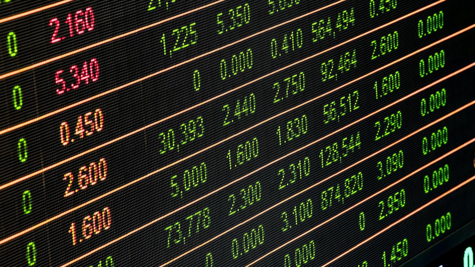 Investment in people Image shows display screen with financial market figures in different colours to represent growth or reduction. This also applies to investment in employees and people.